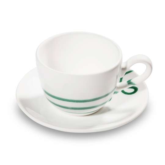 Gmundner Keramik Kaffeetasse mit Unterteller Pur Geflammt Grün 0109TTGL11  /  0109TUCU15 