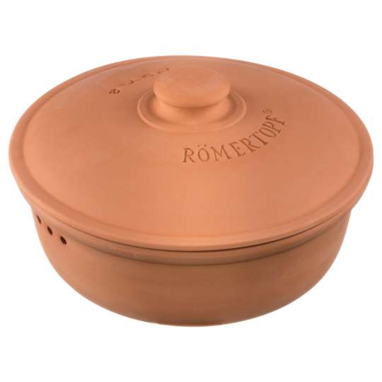 Römertopf - Brottopf rund, terracotta-rot, mit Deckel geschlossen