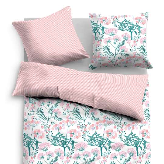 Tom Tailor Home Satin Bettwäsche midnight flowers rosa/weiß